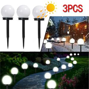 3Pcs 태양 LED 정원 라운드 볼 전구 빛 야외 방수 풍경 빌라 잔디 접지 플러그 조명 정원 장식 랜턴