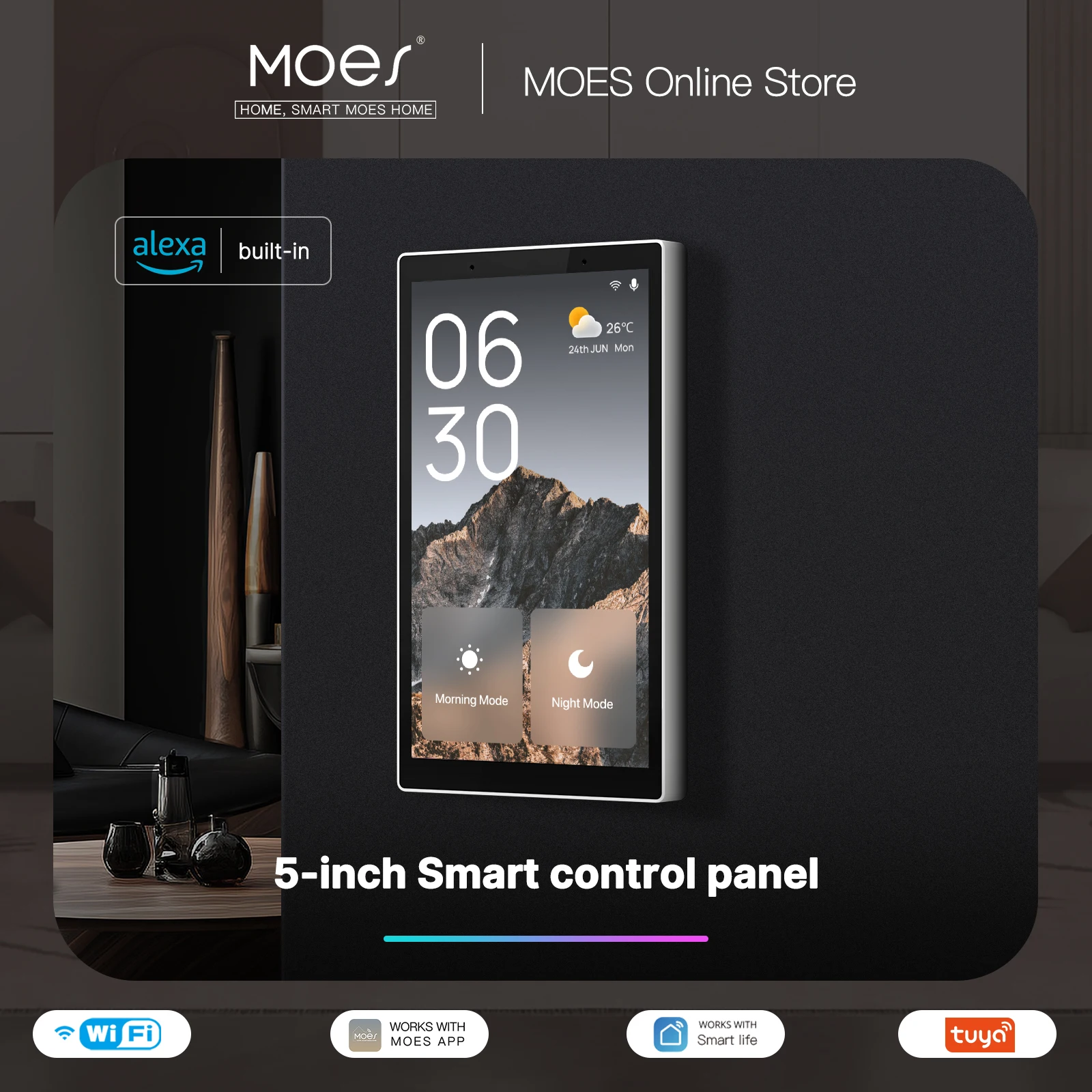 MOES Tuya Wifi 스마트 5인치 터치 스크린 미국 센터 제어판 음성 제어 Alexa 및 ZigBee 게이트웨이 내장 장면 제어