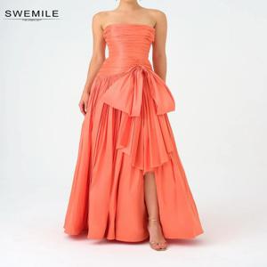 SWEMILE 두바이 럭셔리 이브닝 드레스 2025 a 라인 Strapless 활 바닥 길이 민소매 댄스 파티 드레스 여성 파티 드레스