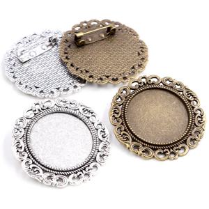 새로운 패션 5pcs 25mm 내부 크기 골동품 실버 도금 청동 색상 브로치 바로크 스타일 카보 숑 기본 설정