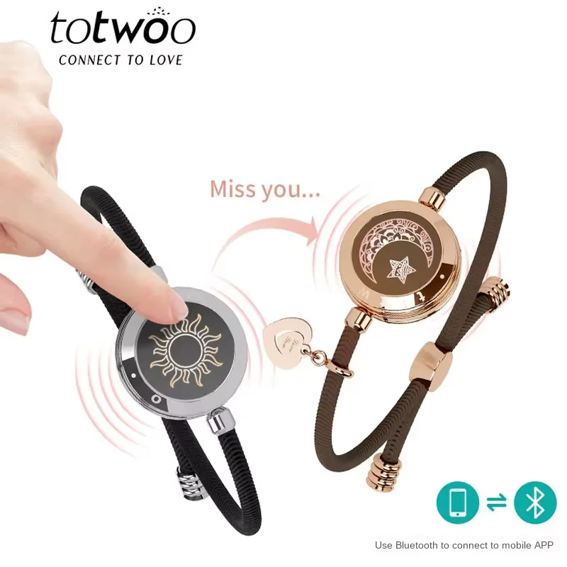 Totwoo 장거리 터치 라이트 업 및 진동 팔찌 커플, 장거리 관계 선물 스마트 썬 & 문 러브 팔찌