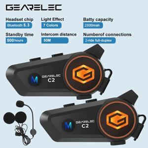 GEARELEC C2 오토바이 헬멧 5.3 블루투스 인터콤 헤드셋 50m 2 라이더 IP67 방수 BT 무선 통신 여러 가지 빛깔의