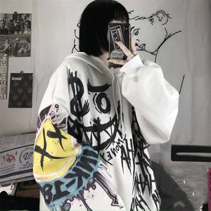 고딕 일본 만화 힙합 까마귀 스웨터 특대 여성 봄 가을 재미 있은 펑크 후드 탑 여성 의류 까마귀 소녀