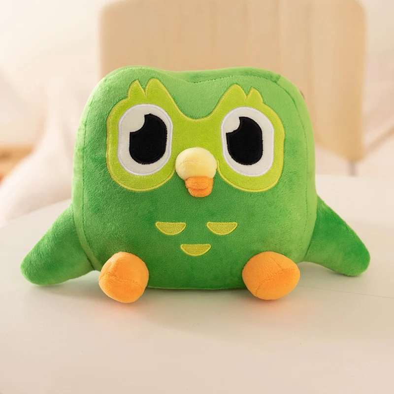 Kawaii Duolingo 녹색 올빼미 플러시 장난감 플러시 듀오 올빼미 만화 애니메이션 올빼미 인형 부드러운 인형 동물 어린이 생일 선물