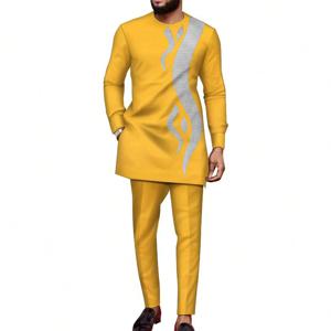 2024 새로운 Kaftan 남자 정장 아프리카 민족 스타일 긴 소매 수 놓은 정장 남자 전통 의류 2 피스 양복