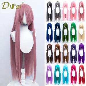 DIFEI 코스프레 역할 합성 가발, 범용 핑크 블루 그린 긴 스트레이트 헤어, 앞머리 포함, 크리스마스 파티 가발, 39 인치