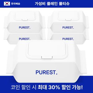 퓨어스트 라이트 초순수 플레인 아기물티슈 캡형 40평량 100매 5팩