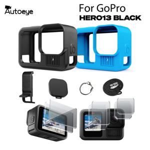 GoPro Hero 13 블랙 액세서리 실리콘 케이스 사이드 커버가있는 보호용 부드러운 고무 강화 유리 스크린 렌즈 보호대