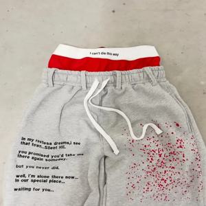 하라주쿠 스트리트 얼룩 염색 패션 더블 허리 바지 여성 하이 웨이스트 조깅 Drawstring 스웨트 팬츠 루즈 카고 바지