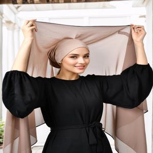 여성 쉬폰 Hijab 마그네틱 버클 솔리드 컬러 진주 쉬폰 스카프 이슬람 인스턴트 Hijab 이슬람 Turban