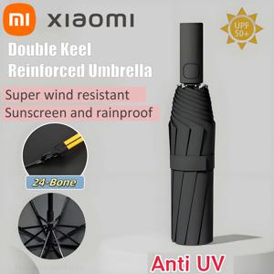 Xiaomi 24 Bone 태양 자외선 차단 비 저항 및 강한 바람 저항을 위한 완전 자동 이중 뼈 접이식 우산