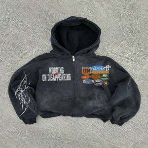 Y2K 미국 힙합 성격 아이콘 패턴 프린트 까마귀 남성 의류 streetwear 하라주쿠 자켓 고딕 캐주얼 지퍼 업 후드