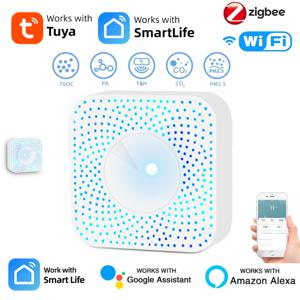 Tuya ZigBee/WiFi 공기 품질 감지기 PM2.5 포름알데히드 VOC CO2 온도 습도 Alexa Google을 통한 6in1 스마트 에어 박스 센서