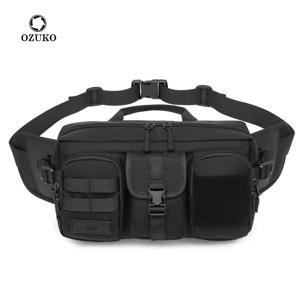 OZUKO 전술 패니 팩 남성 방수 어깨 가방 남성 패션 짧은 여행 메신저 가방 USB 충전 크로스 바디 백 십대