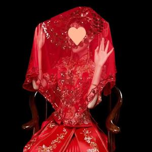 신부 헤드 피스 꽃 메인 드레스 중국 스타일 웨딩 Xiuhe 레드 헤드 커버 반 투명 베일 Hijab 액세서리 레트로