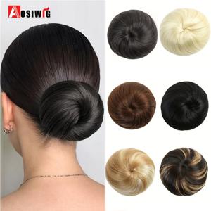 여성 합성 Chignon 헤어 번 도넛 클립 헤어 피스 확장 브라운 레드 합성 고온 섬유 AOSIWIG