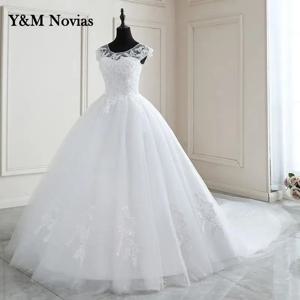 새로운 봄 레이스 Appliques 진주 웨딩 드레스 민소매 Vestidos 드 Novia 화이트 오-넥 공주 신부 웨딩 드레스 플러스 크기