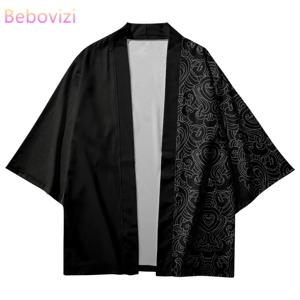 여름 해변 일본 패션 빈티지 프린트 기모노 streetwear 카디건 여성 남성 하오리 오버 사이즈 탑 유카타 플러스 사이즈 5xl 6xl