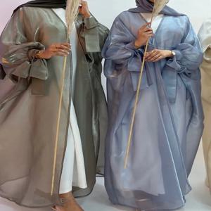 여름 Eid Djelaba Abaya 두바이 샤이니 소프트 퍼프 슬리브 무슬림 드레스, 실키 아바야 두바이 터키 무슬림 드레스, 이슬람 아바야스 WY800