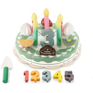 놀이 주방 액세서리 나무 생일 케이크 세트 조기 교육 장난감은 상상력이 풍부한 놀이를 장려합니다 아기 재미있는 선물