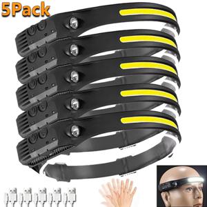 1~5Pack 전조등 USB 충전식 LED 센서 손전등 XPE + COB 토치 캠핑 방수 헤드 라이트 낚시 랜턴