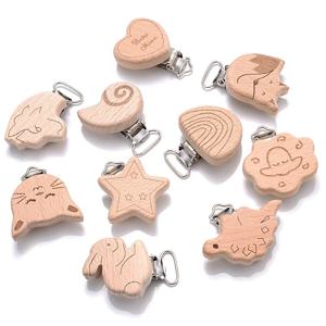 5Pcs 나무 젖꼭지 클립 식품 학년 천연 너도밤 나무 DIY 노리개 액세서리 아기 젖니가 남 젖꼭지 체인 더미 홀더 클립