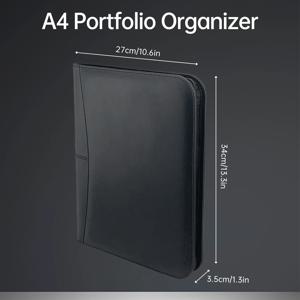 Bisofice 지퍼가 달린 비즈니스 Padfolio A4 PU 가죽 포트폴리오 정리함, 인터뷰 이력서 문서 플래너, 일정 거치대