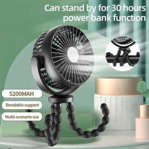 새로운 5200 mah 다기능 유모차 미니 팬 휴대용 USB 충전 소형 팬 휴대 전화 좌석 야외 휴대용 문어 팬