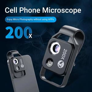 CPL 렌즈가 장착된 200X 줌 전화 미니 포켓 현미경 LED 라이트 휴대 전화 외부 렌즈 휴대용 전화 현미경 카메라