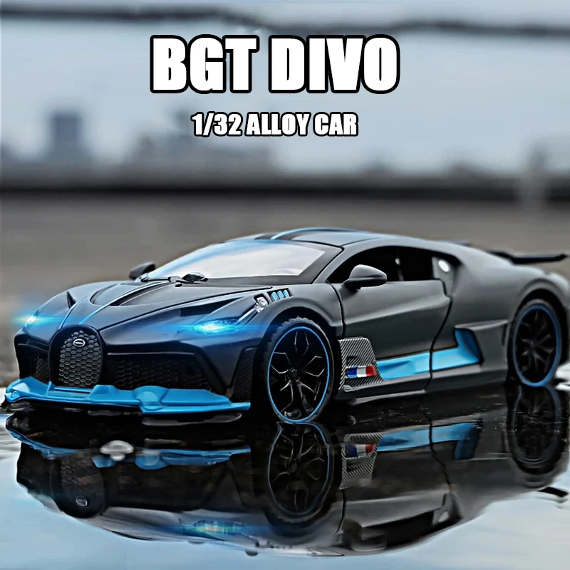 1:32 스케일 Divo Bolide 스포츠카 모델 장난감 금속 다이캐스트 음악 라이트 풀백 도어 열린 차량 모델 소년 생일 선물