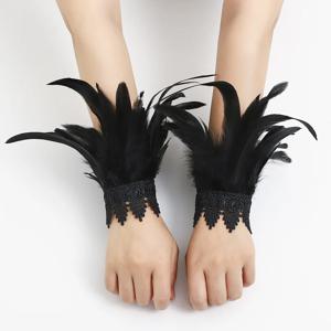 자연 깃털 슬리브 커프스 장갑 파티 코스프레 레이스 손목 커프스 모피 슬리브 모피 액세서리 카니발 무대 쇼 의상
