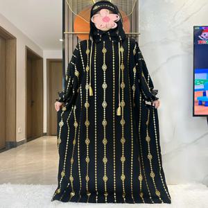 고급 목화 패브릭 라마단 이슬람 두 모자 Abaya 두바이 터키 이슬람기도 옷 골드 더스트 드레스 이슬람 여성 드레스 Kaftan