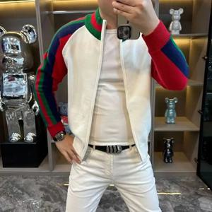 남성용 캐주얼 스티치 지퍼 버티컬 칼라 스웨터, 니트 카디건 재킷, 대비색, 패션 의류, 용수철 및 가을