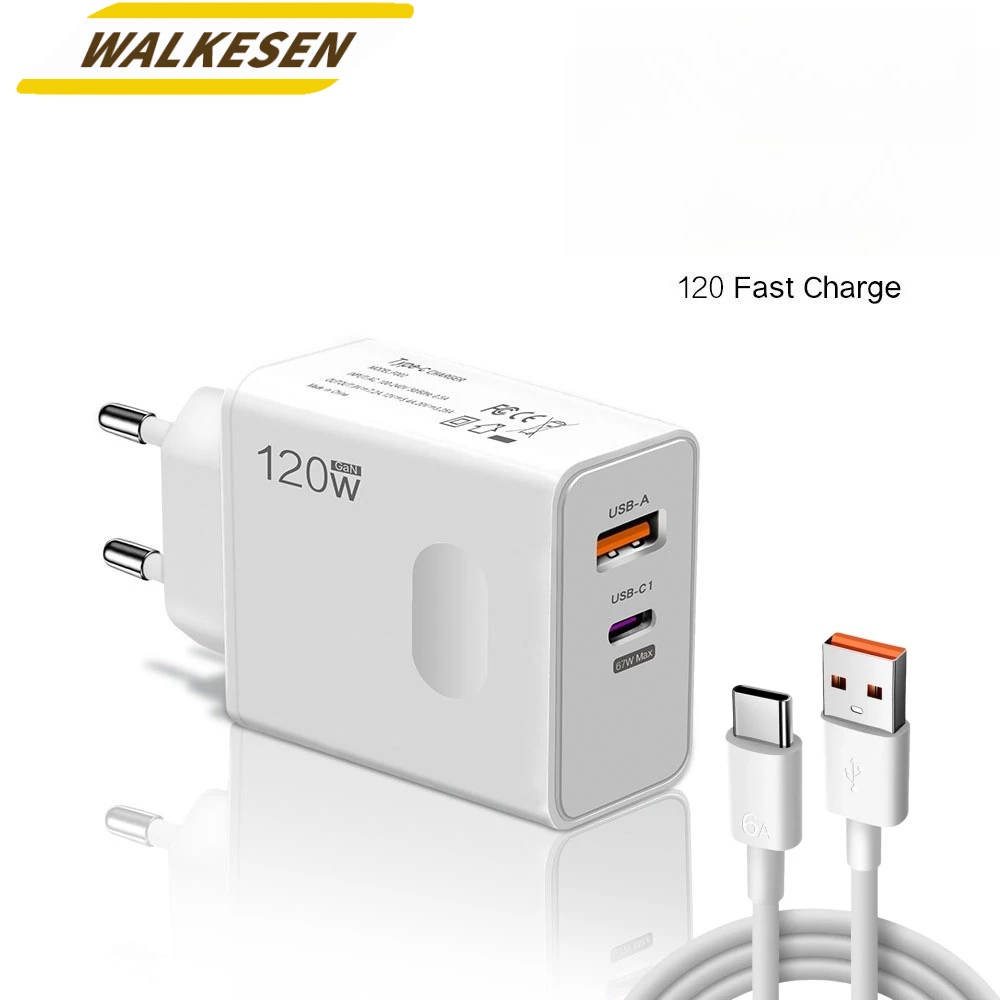 총 120W USB 충전기, C타입 데이터 케이블 포함, 아이폰 15, 샤오미, 삼성용 고속 충전 퀵차지 벽면 어댑터