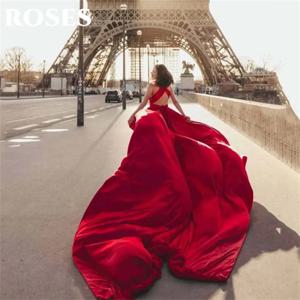 여성용 백리스 트럼펫 V넥 플리츠 파티 원피스, 로즈 레드, 우아한 얼룩 무도회 원피스, 민소매 정장 가운, 맞춤형