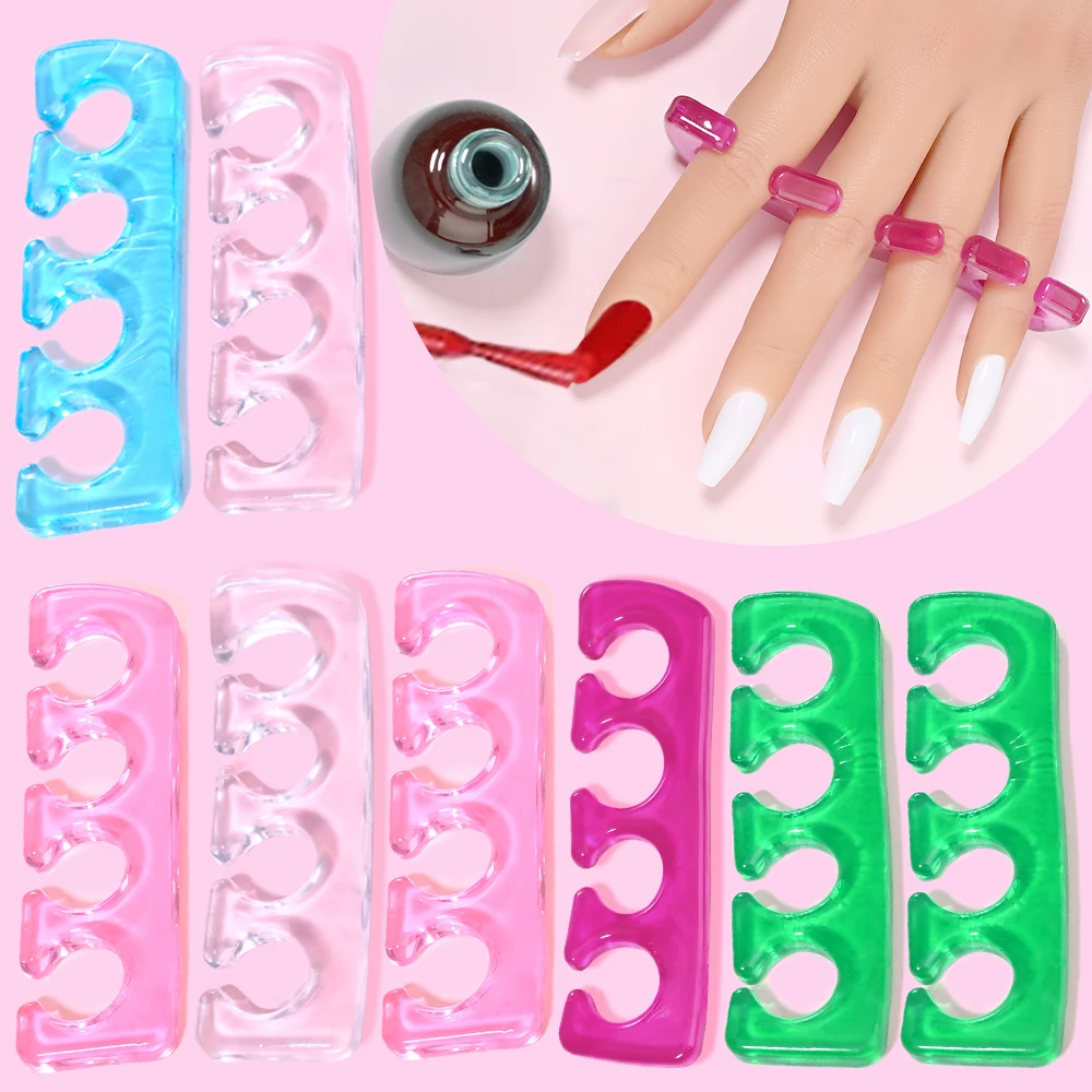 2Pcs 부드러운 실리콘 네일 발가락 구분 기호 5 색 2.6*9.2cm 매니큐어 페디큐어 발 받침대 유연한 손가락 발가락 별도의 손톱 도구