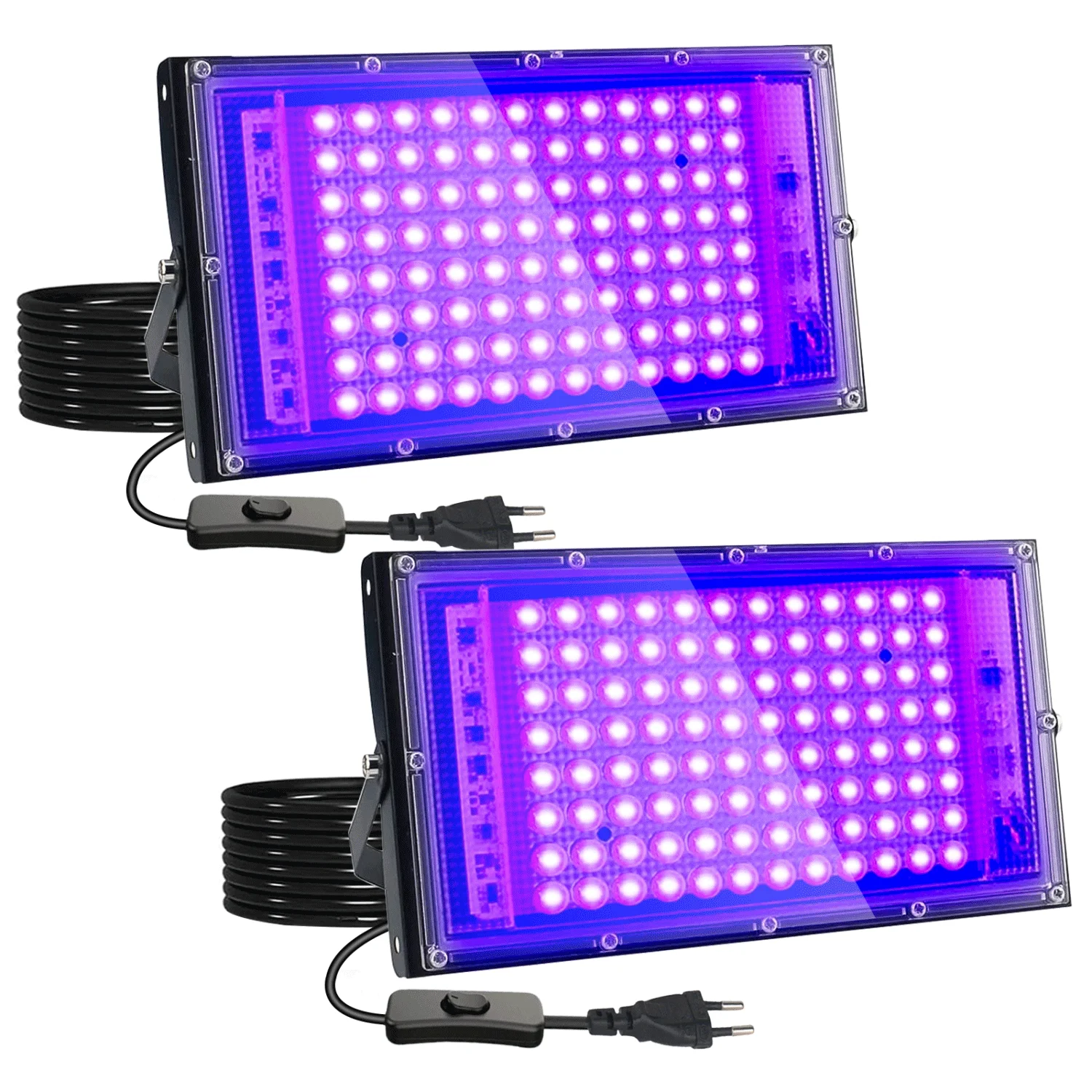 2 팩 100W UV 블랙 라이트, 글로우 파티용 블랙 라이트, IP65 방수 블랙 라이트, 블랙 라이트 파티용, 형광 포스터