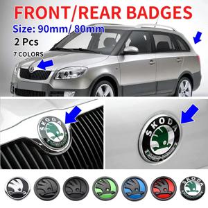 2pcs 80mm/90mm 3D 자동차 엠블럼 배지 후드 전면 후면 트렁크 로고 Skoda Fabia 1 2 Octavia a7 RS 뛰어난 신속한 Yeti Karoq Vision