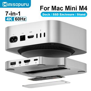 Minisopuru Mac Mini M4 허브 독 스탠드(M.2 SSD 인클로저 포함) 4K60Hz HDMI SD/TF USB C 허브 도킹 스테이션(Mac Mini M4/M4 Pro용)