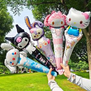 10 개/대 Sanrio 헬로 키티 Kuromi 멜로디 풍선 스틱 호일 풍선 세트 소녀 생일 축하 파티 콘서트 분위기 소품