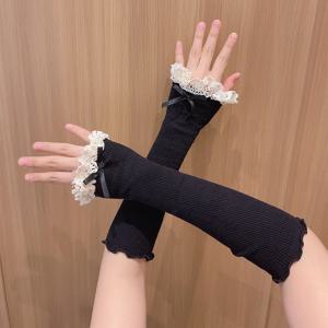 선 스크린 레이스 보우 여성을위한 따뜻한 프릴 팔 슬리브 Sweet Cuff Elbow 핑거리스 긴 소매 의상 액세서리
