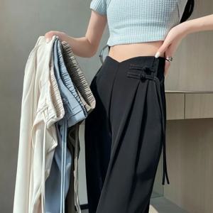 2025 여름 신사 숙녀 스트레이트 레그 정장 바지 여성 세련된 디자이너 하이 웨이스트 바지 여성 패션 솔리드 루즈 데일리 슬랙스