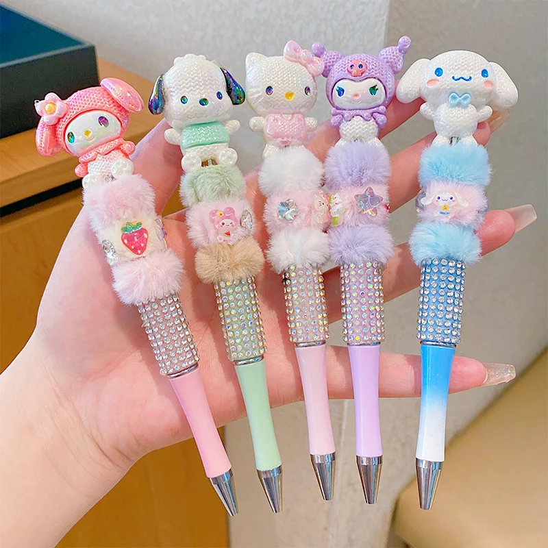 카와이 만화 플러시 크리스탈 헬로 키티 젤 펜 귀여운 쿠로미 멜로디 Cinnamoroll 비드 펜 편지지 어린이 소녀 휴일 선물