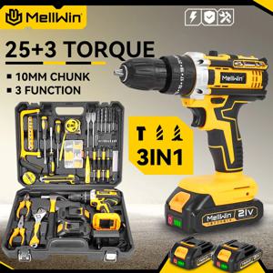 MELLWIN 25 + 3 토크 전기 임팩트 드릴 2 속도 조정 가능한 무선 전기 스크루 드라이버 전동 공구 Makita 18V 배터리 핀