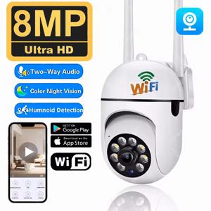 8MP Wifi IP 야외 무선 보안 감시 PTZ 카메라 4X 줌 카메라 AI 인간 추적 양방향 오디오 HD 야간 컬러 캠