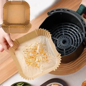100Pcs 일회용 에어 프라이어 종이 오일 흡수 및 안티 오일 종이 트레이 비 스틱 베이킹 패드 대형 인성 광장