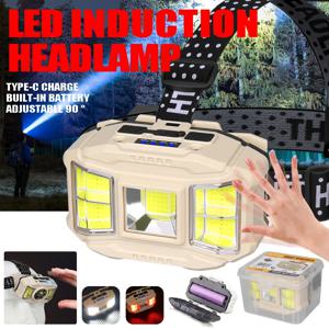 유도 COB LED 전조등 USB 충전식 5 모드 18650 배터리 헤드 라이트 야외 캠핑 낚시 검색 랜턴 홍수 헤드 램프