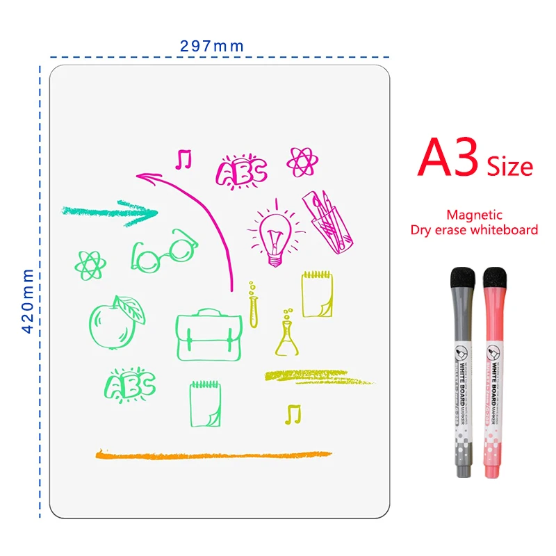 A3/A4 크기 자기 건조 지우기 화이트 보드 냉장고 스티커 건조 지우기 보드 달력 어린이 학교 메모