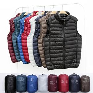 0-10 ℃   겨울 남성용 덕다운 베스트 코트 초경량 슬리브리스 패딩 재킷 패션 스탠드 칼라 방풍 덕다운 조끼
