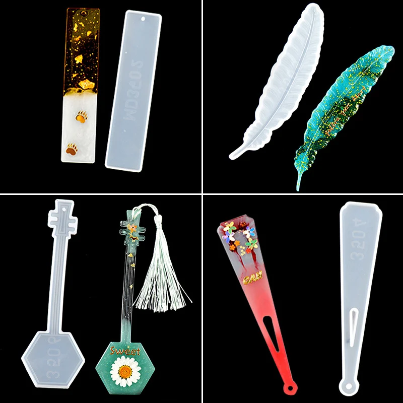 DM075 재고 사각형 북마크 실리콘 금형, DIY 공예 투명 UV 액체 실리콘 금형 에폭시 수지